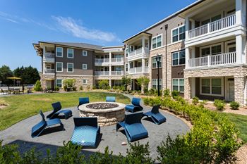 Landscaped courtyard with fire pit